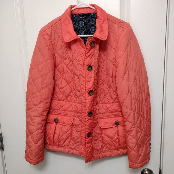 Lands End Coral Quilted Jacket, M, Lightweight Coat Orange Button Front - Picture 1 of 8